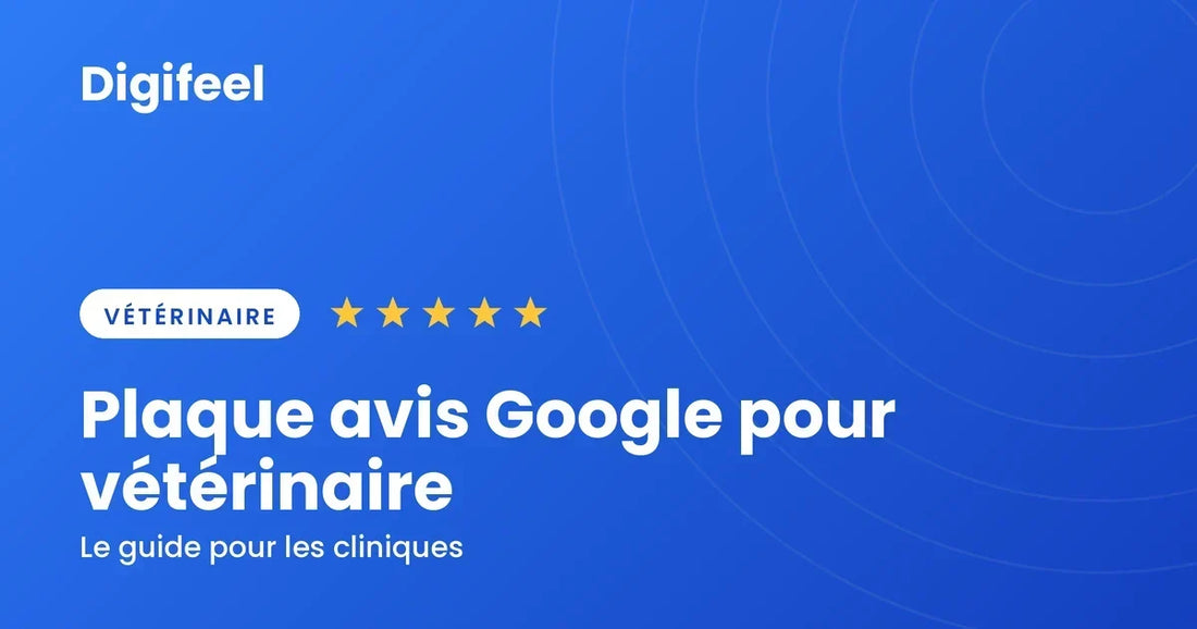 Plaque avis Google NFC Digifeel posée à l'accueil d'une clinique vétérinaire