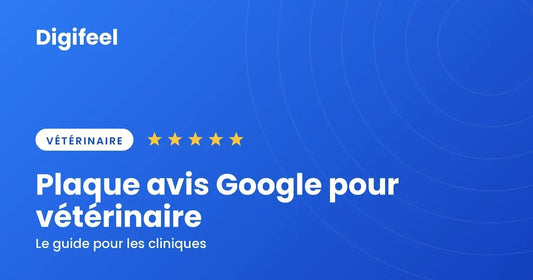 Plaque avis Google NFC Digifeel posée à l'accueil d'une clinique vétérinaire